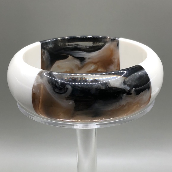 Retro colorblock lucite bangle bracelet-smoke illusion-statement-layering - Picture 1 of 7